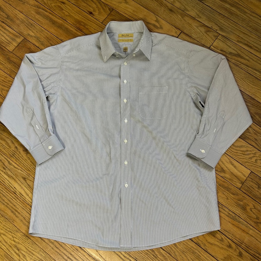 Roundtree & Yorke Gold Label Dress Shirt Blue White Pinstripe Non-Iron 17 33